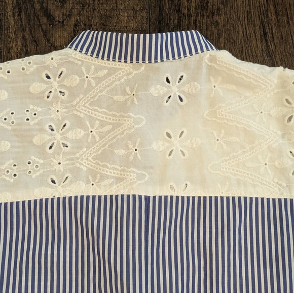 EUC Zara Basic S 100% Cotton Pinstripe Eyelet Button Down Zip Fly Jumpsuit - Picture 7 of 10